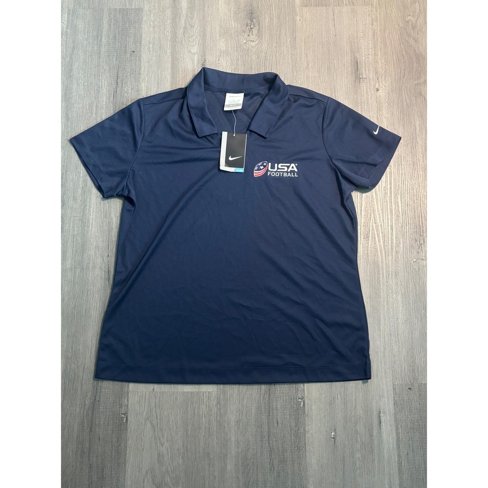 Nike Golf Polo Shirt Womens XL Navy Blue USA Football Dri-Fit